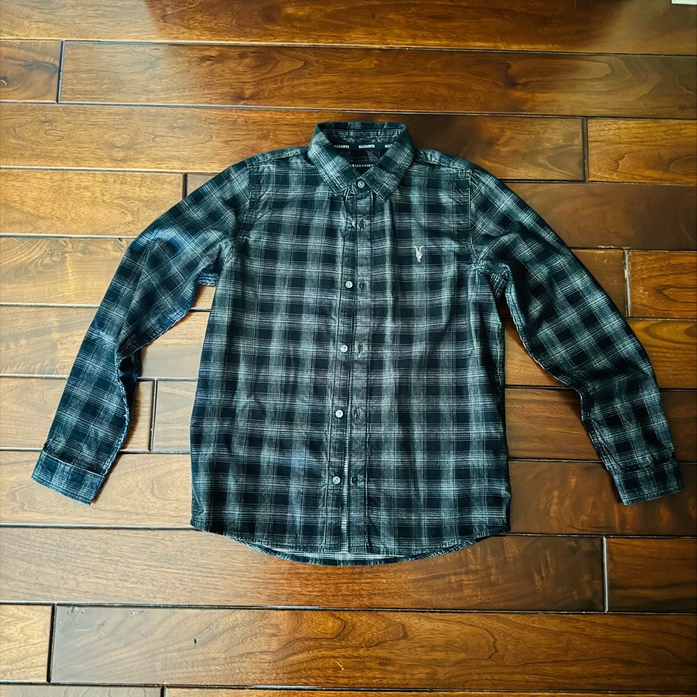 Allsaints Boys Black Plaid Shirt